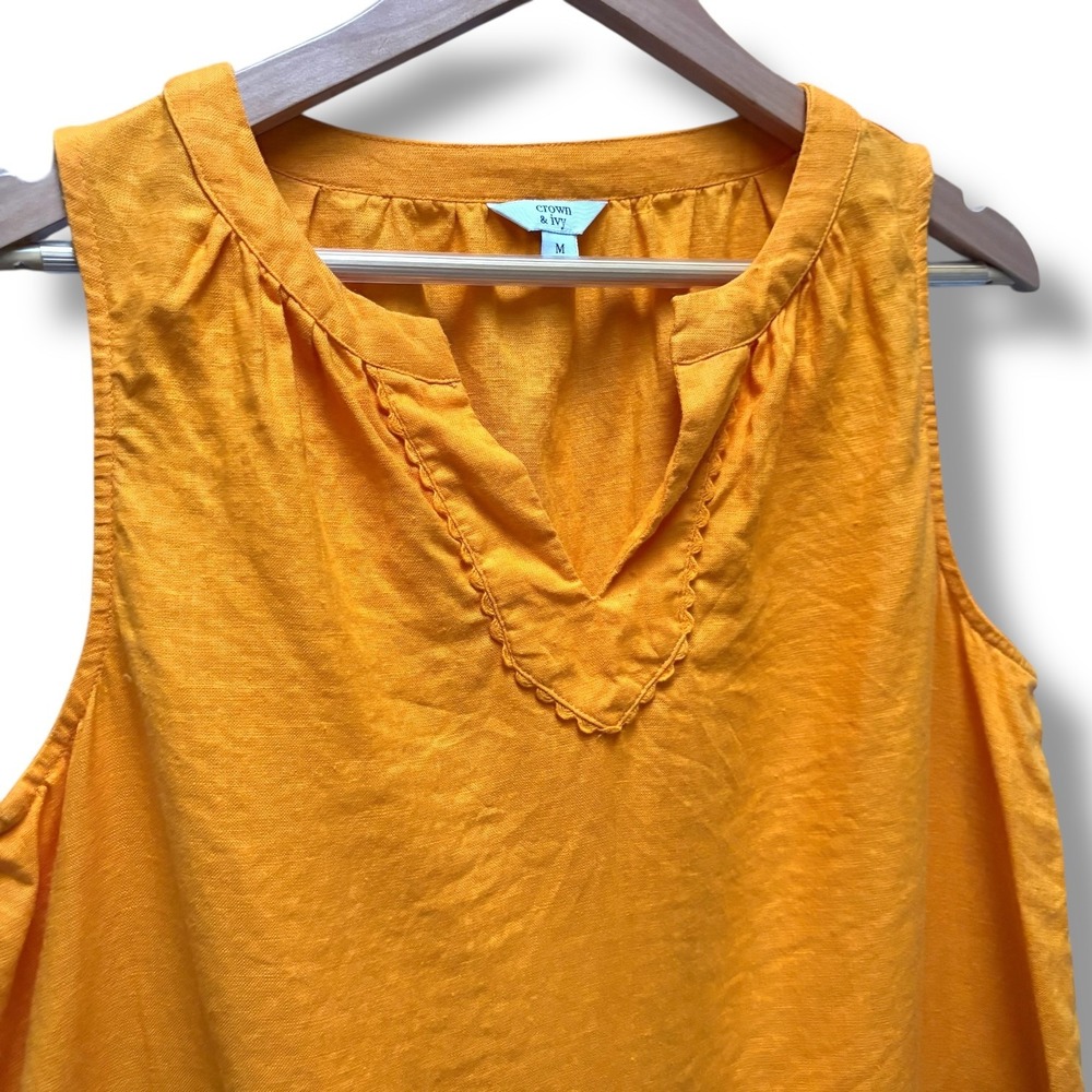 Crown & Ivy Womens Marigold‎ Orange 100% Linen Eyelet Lace Sleeveless Top M - Picture 4 of 8